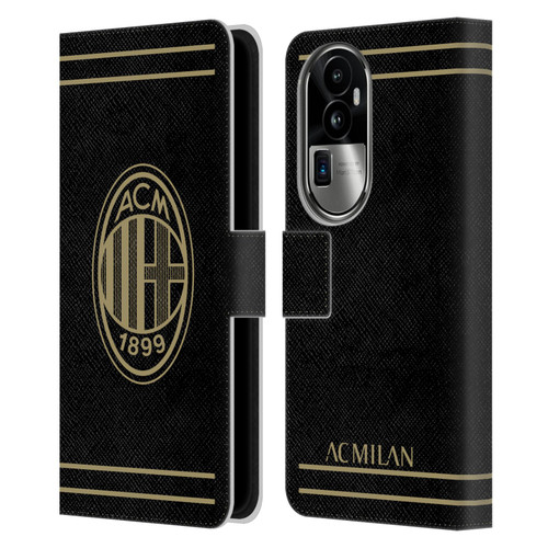 AC Milan Crest Black And Gold Leather Book Wallet Case Cover For OPPO Reno10 Pro+