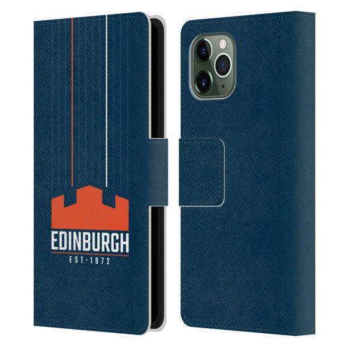 Edinburgh Rugby Logo Art Vertical Stripes Leather Book Wallet Case Cover For Apple iPhone 11 Pro