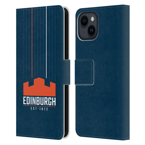 Edinburgh Rugby Logo Art Vertical Stripes Leather Book Wallet Case Cover For Apple iPhone 15