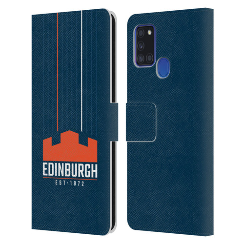 Edinburgh Rugby Logo Art Vertical Stripes Leather Book Wallet Case Cover For Samsung Galaxy A21s (2020)