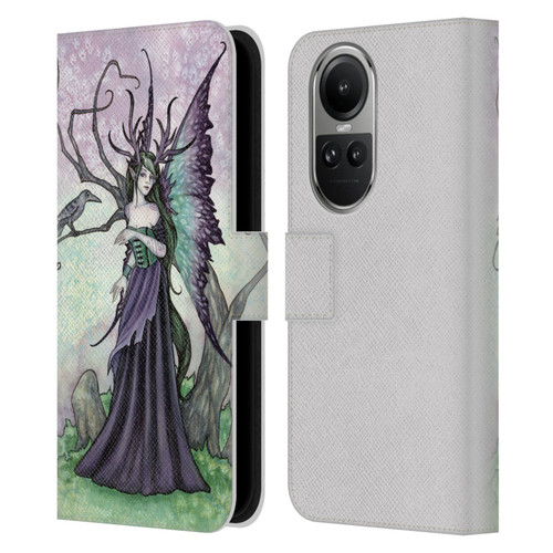 Amy Brown Magical Fairies Black Raven Fairy With Bird Leather Book Wallet Case Cover For OPPO Reno10 5G / Reno10 Pro 5G