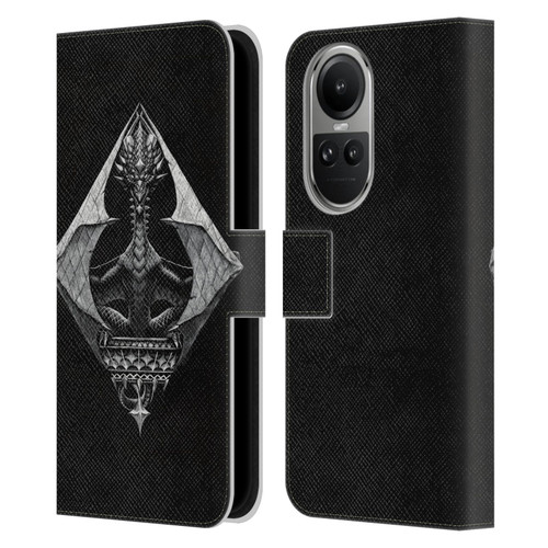 Stanley Morrison Black And White Gothic Diamond Dragon Leather Book Wallet Case Cover For OPPO Reno10 5G / Reno10 Pro 5G