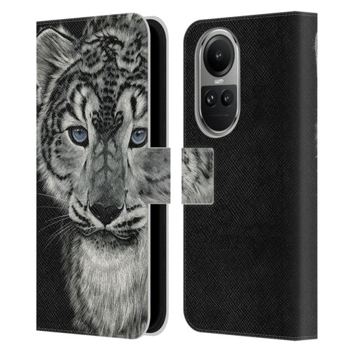 Stanley Morrison Black And White Blue Eyed Snow Leopard Cat Leather Book Wallet Case Cover For OPPO Reno10 5G / Reno10 Pro 5G