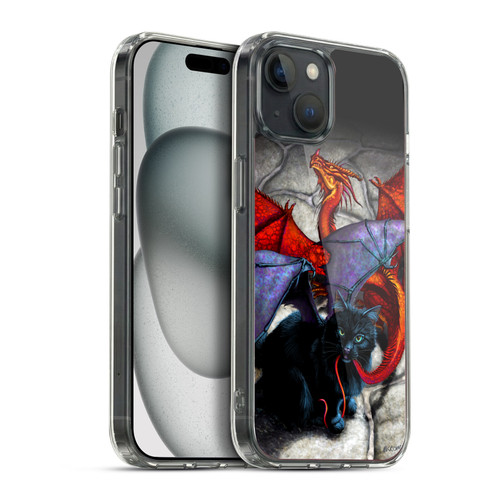 Stanley Morrison Art Bat Winged Black Cat & Dragon Soft Gel Case for Apple iPhone 15 Plus & MagSafe