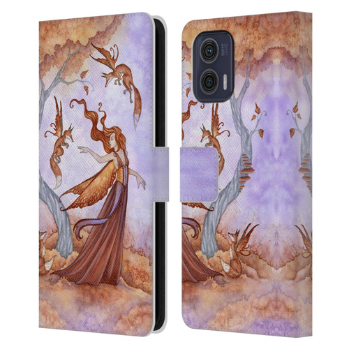 Amy Brown Lovely Fairies Autumn Companion Leather Book Wallet Case Cover For Motorola Moto G73 5G