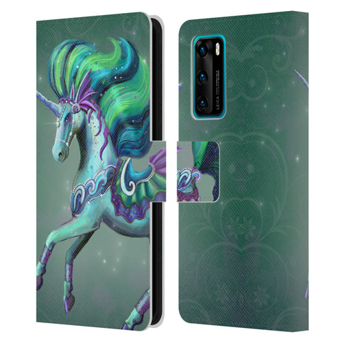 Rose Khan Unicorns Sea Green Leather Book Wallet Case Cover For Huawei P40 5G