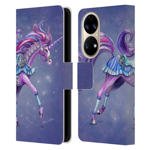Rose Khan Unicorns Purple Carousel Horse Leather Book Wallet Case Cover For Huawei P50