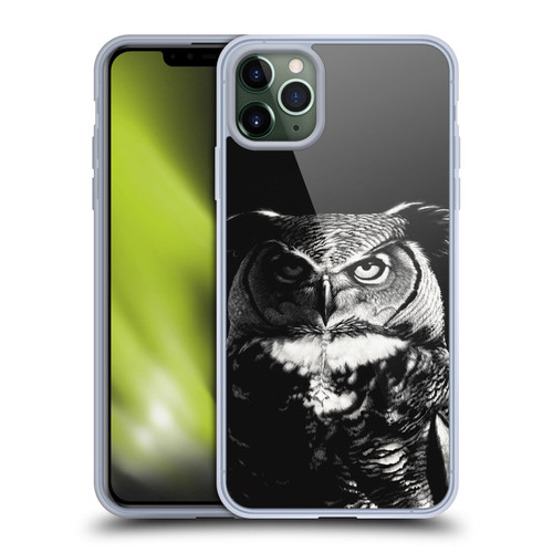 Stanley Morrison Black And White Great Horned Owl Soft Gel Case for Apple iPhone 11 Pro Max