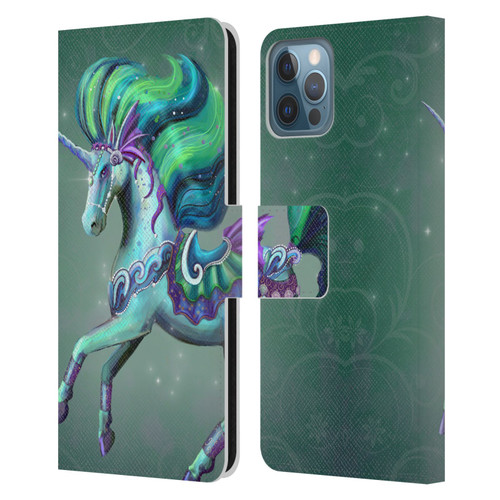 Rose Khan Unicorns Sea Green Leather Book Wallet Case Cover For Apple iPhone 12 / iPhone 12 Pro