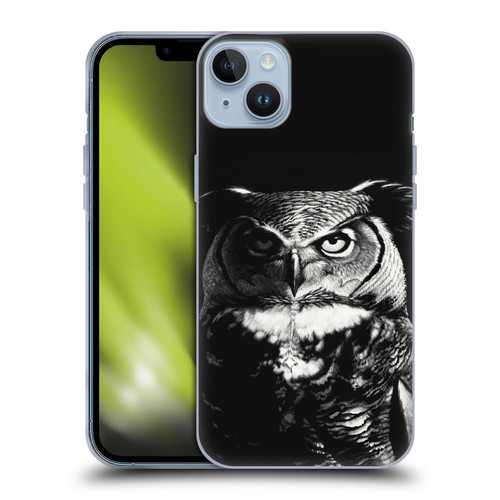 Stanley Morrison Black And White Great Horned Owl Soft Gel Case for Apple iPhone 14 Plus