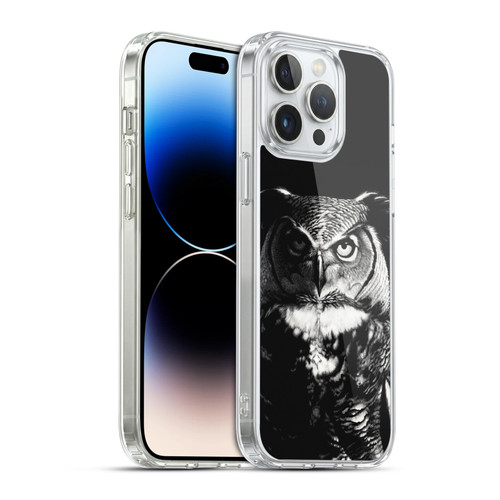 Stanley Morrison Black And White Great Horned Owl Soft Gel Case for Apple iPhone 14 Pro Max & MagSafe