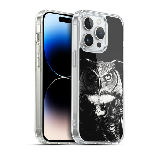 Stanley Morrison Black And White Great Horned Owl Soft Gel Case for Apple iPhone 14 Pro & MagSafe