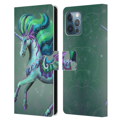 Rose Khan Unicorns Sea Green Leather Book Wallet Case Cover For Apple iPhone 12 Pro Max