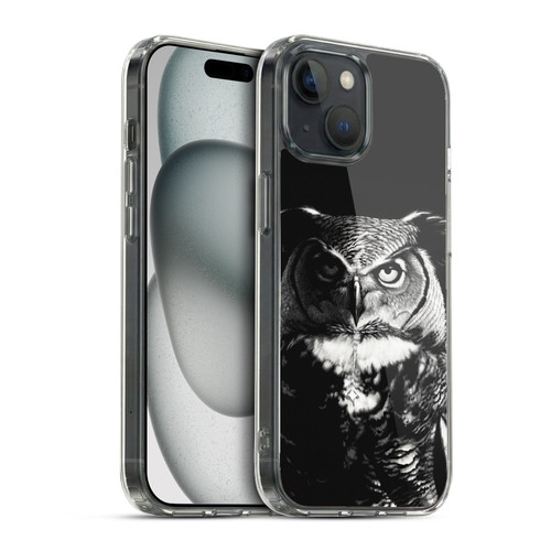 Stanley Morrison Black And White Great Horned Owl Soft Gel Case for Apple iPhone 15 & MagSafe
