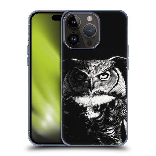 Stanley Morrison Black And White Great Horned Owl Soft Gel Case for Apple iPhone 15 Pro
