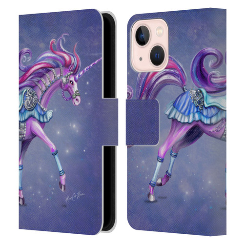 Rose Khan Unicorns Purple Carousel Horse Leather Book Wallet Case Cover For Apple iPhone 13 Mini