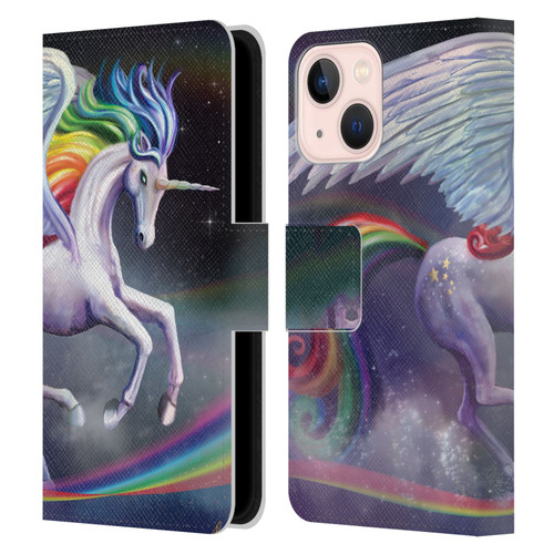 Rose Khan Unicorns Rainbow Dancer Leather Book Wallet Case Cover For Apple iPhone 13 Mini