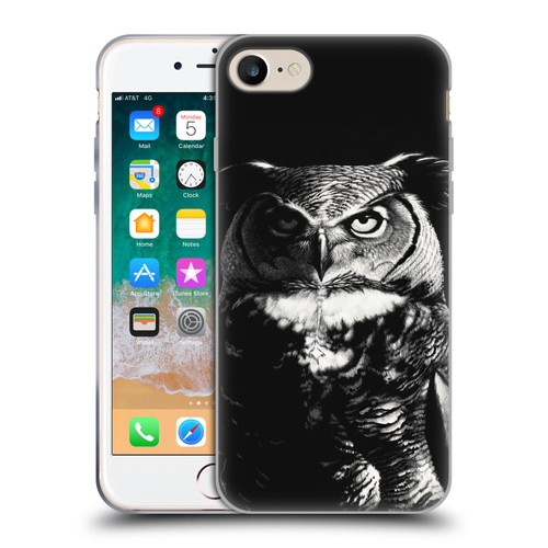 Stanley Morrison Black And White Great Horned Owl Soft Gel Case for Apple iPhone 7 / 8 / SE 2020 & 2022