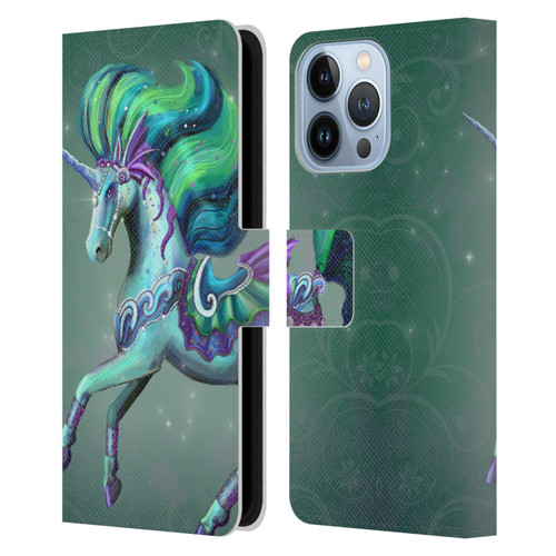 Rose Khan Unicorns Sea Green Leather Book Wallet Case Cover For Apple iPhone 13 Pro