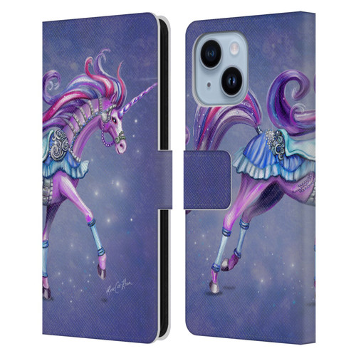 Rose Khan Unicorns Purple Carousel Horse Leather Book Wallet Case Cover For Apple iPhone 14 Plus
