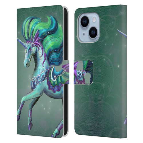 Rose Khan Unicorns Sea Green Leather Book Wallet Case Cover For Apple iPhone 14 Plus