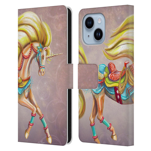 Rose Khan Unicorns Western Palomino Leather Book Wallet Case Cover For Apple iPhone 14 Plus