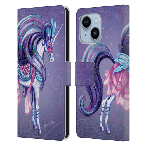 Rose Khan Unicorns White And Purple Leather Book Wallet Case Cover For Apple iPhone 14 Plus