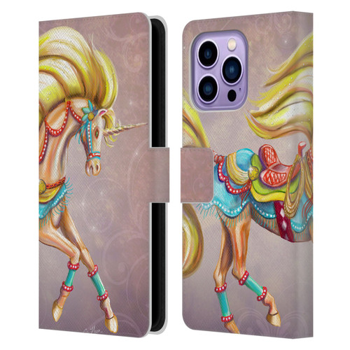 Rose Khan Unicorns Western Palomino Leather Book Wallet Case Cover For Apple iPhone 14 Pro Max