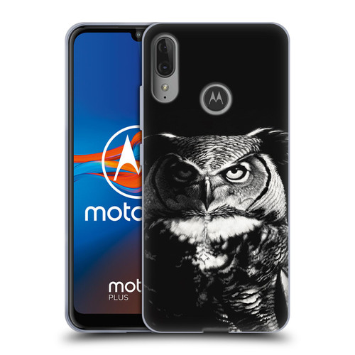 Stanley Morrison Black And White Great Horned Owl Soft Gel Case for Motorola Moto E6 Plus