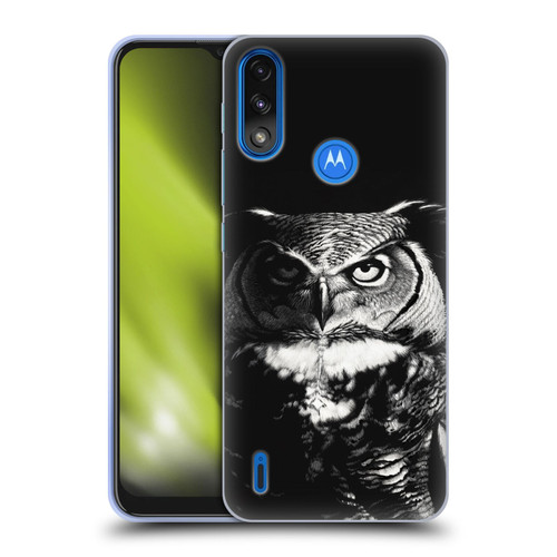 Stanley Morrison Black And White Great Horned Owl Soft Gel Case for Motorola Moto E7 Power / Moto E7i Power