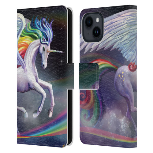 Rose Khan Unicorns Rainbow Dancer Leather Book Wallet Case Cover For Apple iPhone 15