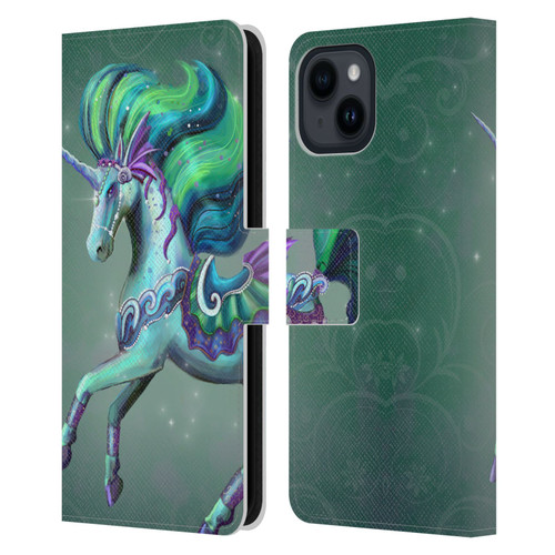 Rose Khan Unicorns Sea Green Leather Book Wallet Case Cover For Apple iPhone 15