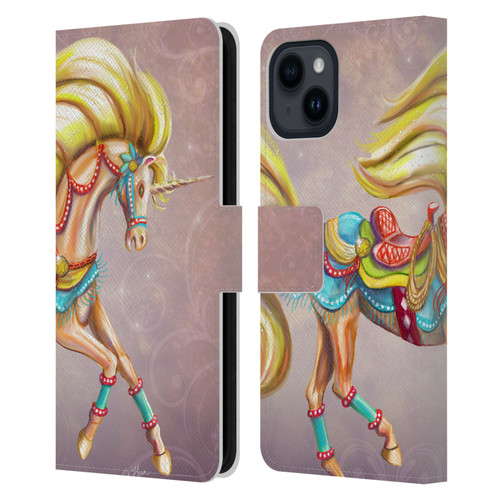 Rose Khan Unicorns Western Palomino Leather Book Wallet Case Cover For Apple iPhone 15