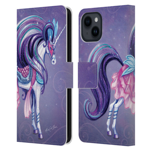 Rose Khan Unicorns White And Purple Leather Book Wallet Case Cover For Apple iPhone 15