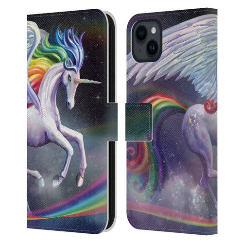 Rose Khan Unicorns Rainbow Dancer Leather Book Wallet Case Cover For Apple iPhone 15 Plus
