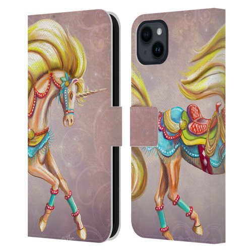 Rose Khan Unicorns Western Palomino Leather Book Wallet Case Cover For Apple iPhone 15 Plus