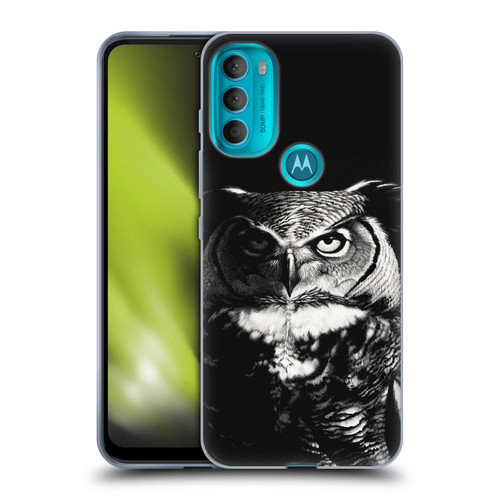 Stanley Morrison Black And White Great Horned Owl Soft Gel Case for Motorola Moto G71 5G