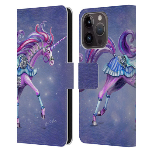 Rose Khan Unicorns Purple Carousel Horse Leather Book Wallet Case Cover For Apple iPhone 15 Pro