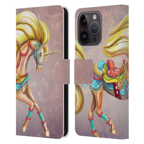 Rose Khan Unicorns Western Palomino Leather Book Wallet Case Cover For Apple iPhone 15 Pro