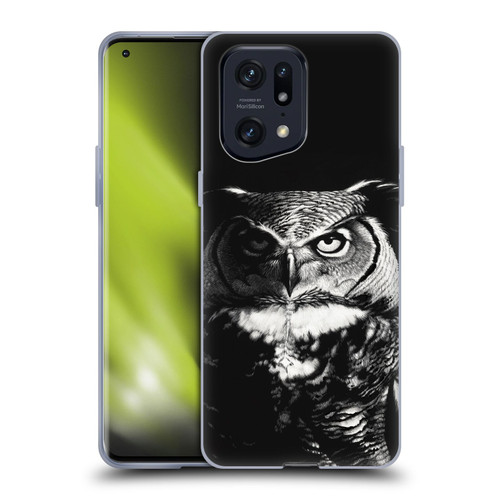 Stanley Morrison Black And White Great Horned Owl Soft Gel Case for OPPO Find X5 Pro