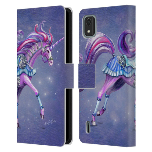 Rose Khan Unicorns Purple Carousel Horse Leather Book Wallet Case Cover For Nokia C2 2nd Edition