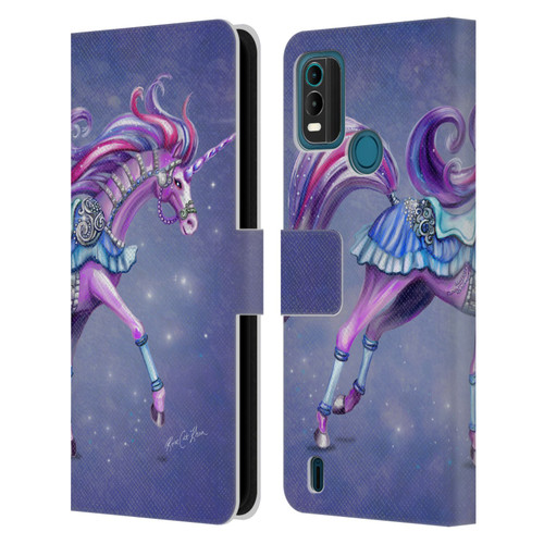 Rose Khan Unicorns Purple Carousel Horse Leather Book Wallet Case Cover For Nokia G11 Plus
