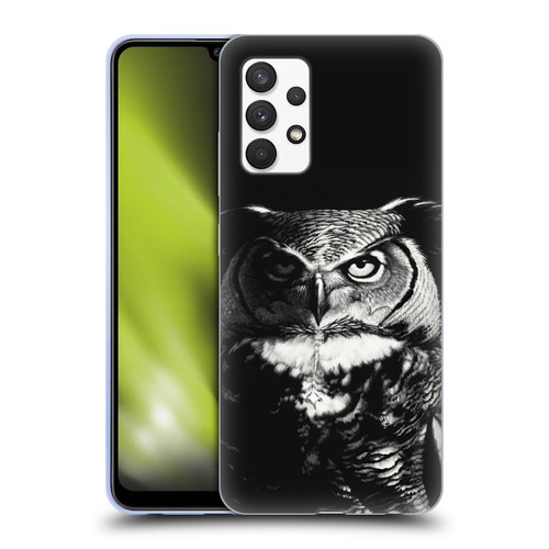 Stanley Morrison Black And White Great Horned Owl Soft Gel Case for Samsung Galaxy A32 (2021)
