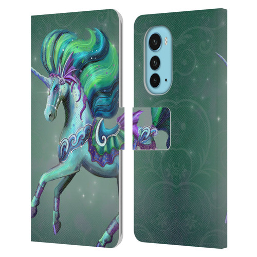 Rose Khan Unicorns Sea Green Leather Book Wallet Case Cover For Motorola Edge (2022)