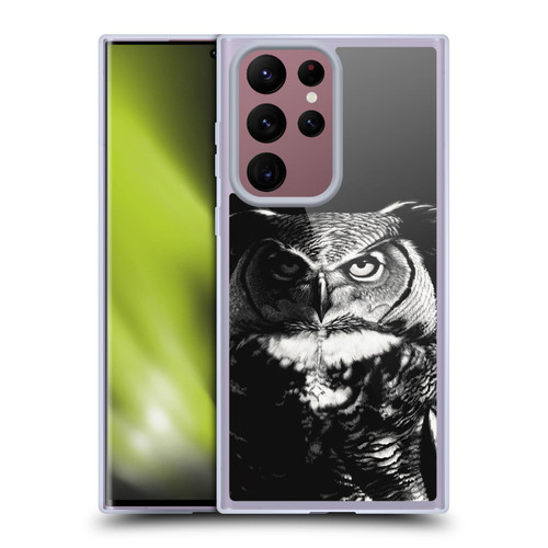 Stanley Morrison Black And White Great Horned Owl Soft Gel Case for Samsung Galaxy S22 Ultra 5G