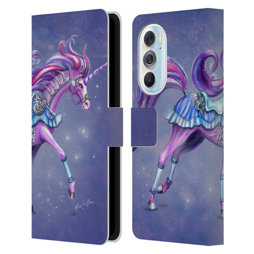Rose Khan Unicorns Purple Carousel Horse Leather Book Wallet Case Cover For Motorola Edge X30