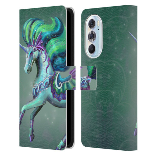 Rose Khan Unicorns Sea Green Leather Book Wallet Case Cover For Motorola Edge X30