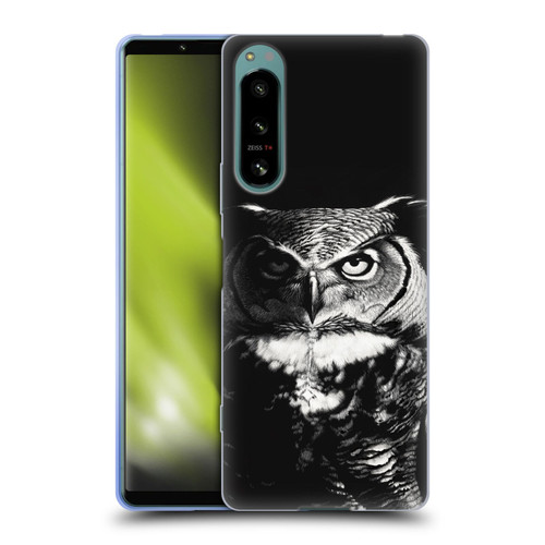 Stanley Morrison Black And White Great Horned Owl Soft Gel Case for Sony Xperia 5 IV