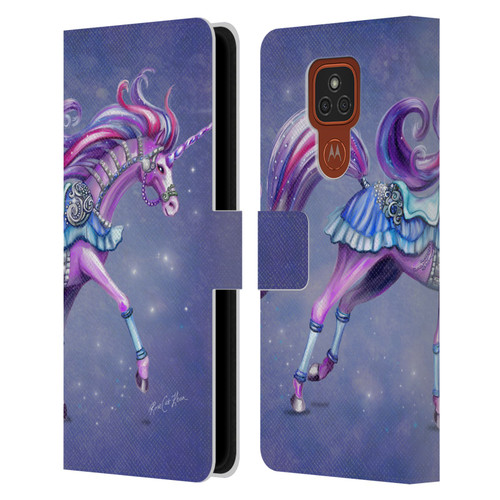 Rose Khan Unicorns Purple Carousel Horse Leather Book Wallet Case Cover For Motorola Moto E7 Plus