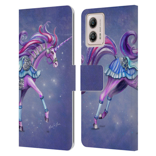 Rose Khan Unicorns Purple Carousel Horse Leather Book Wallet Case Cover For Motorola Moto G53 5G